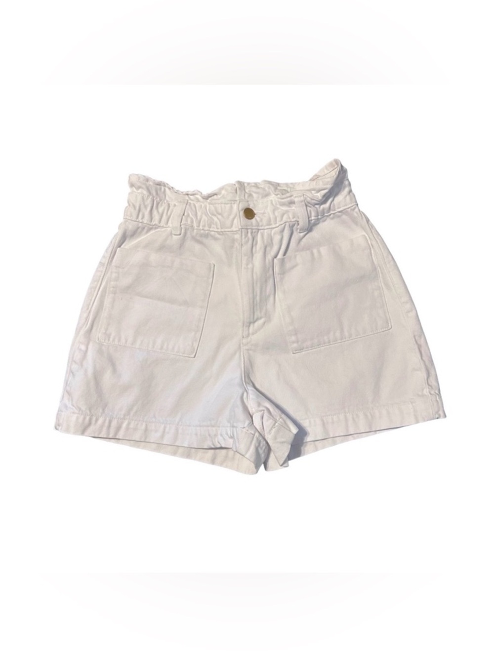 Zara High-Waisted White Mom Cotton Paperbag Waist Shorts Size 6